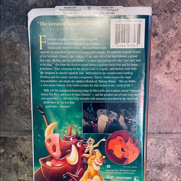 1994 Lion King Masterpiece Collection Original VHS Tape and Case -1994 Release - Picture 3 of 9
